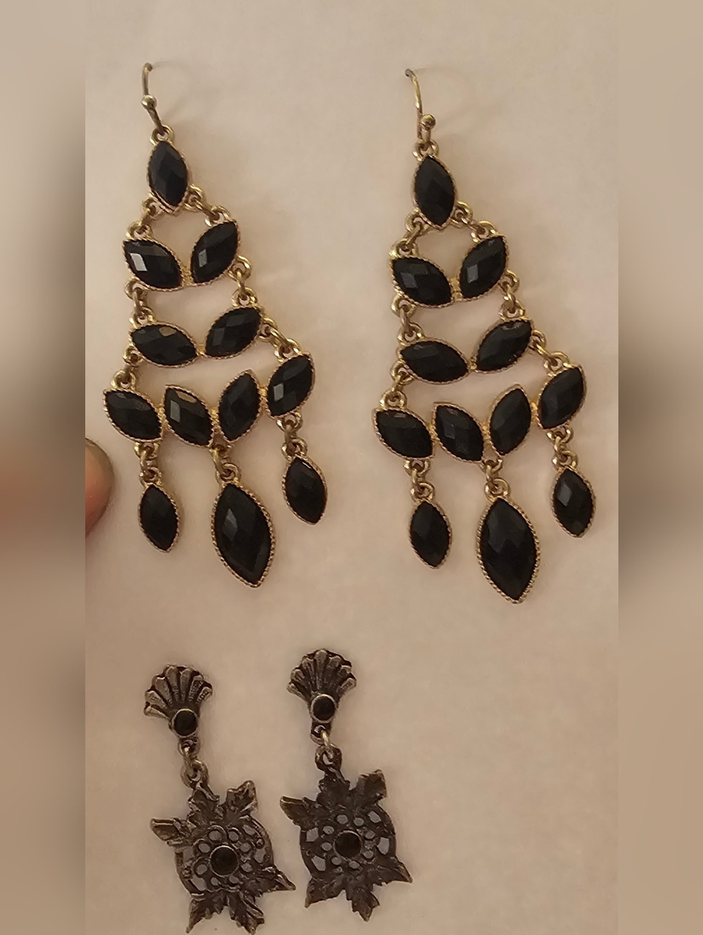 Clearamce Sale! Gold-Tone Chandelier Earrings with Black Faceted Stones